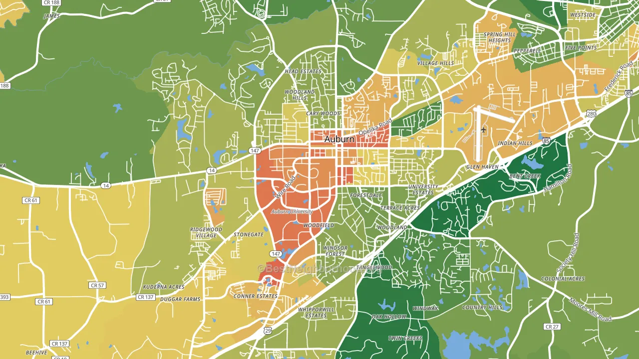 Auburn, AL block-group voter-turnout map