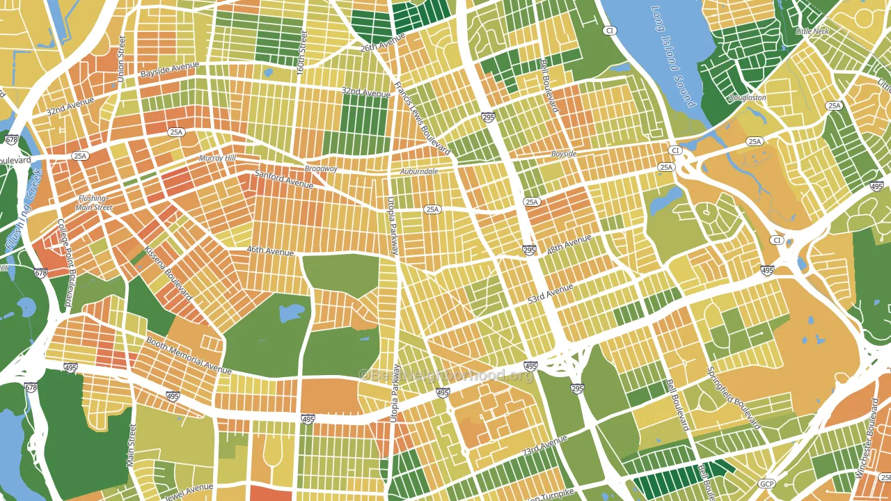 Auburndale, Queens, NY block-group voter-turnout map