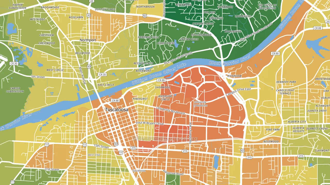 Audubon Place, Tuscaloosa, AL block-group voter-turnout map