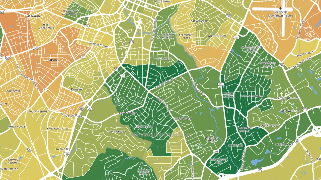 Augusta Street Area, Greenville, SC block-group voter-turnout map