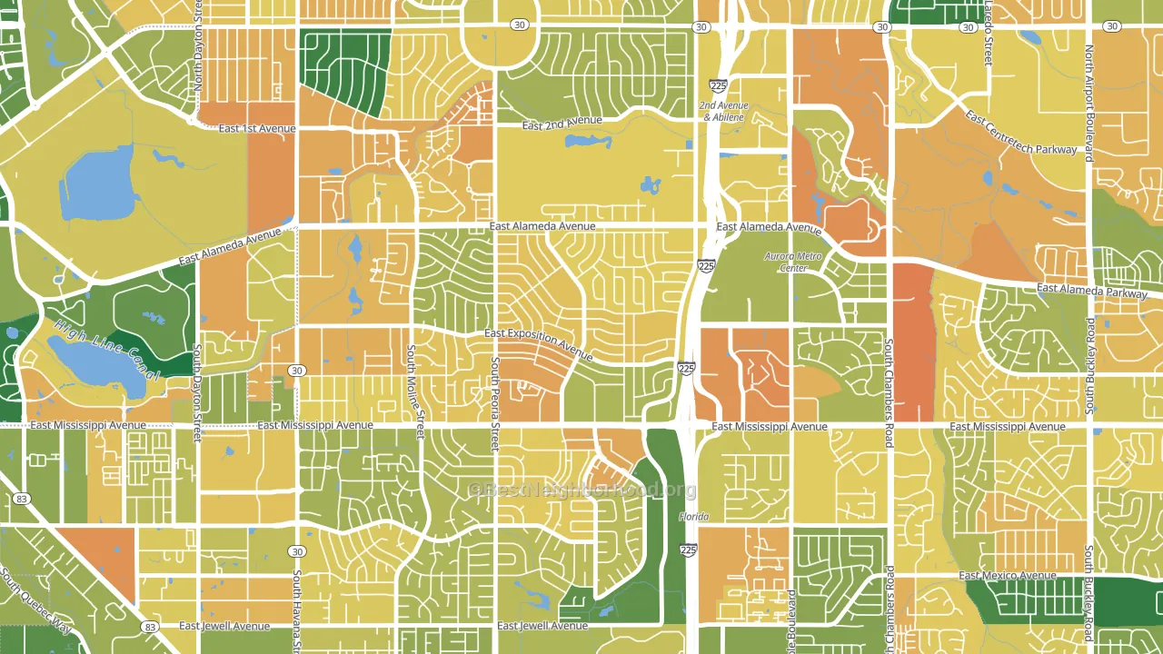 Aurora Hills, Aurora, CO block-group voter-turnout map