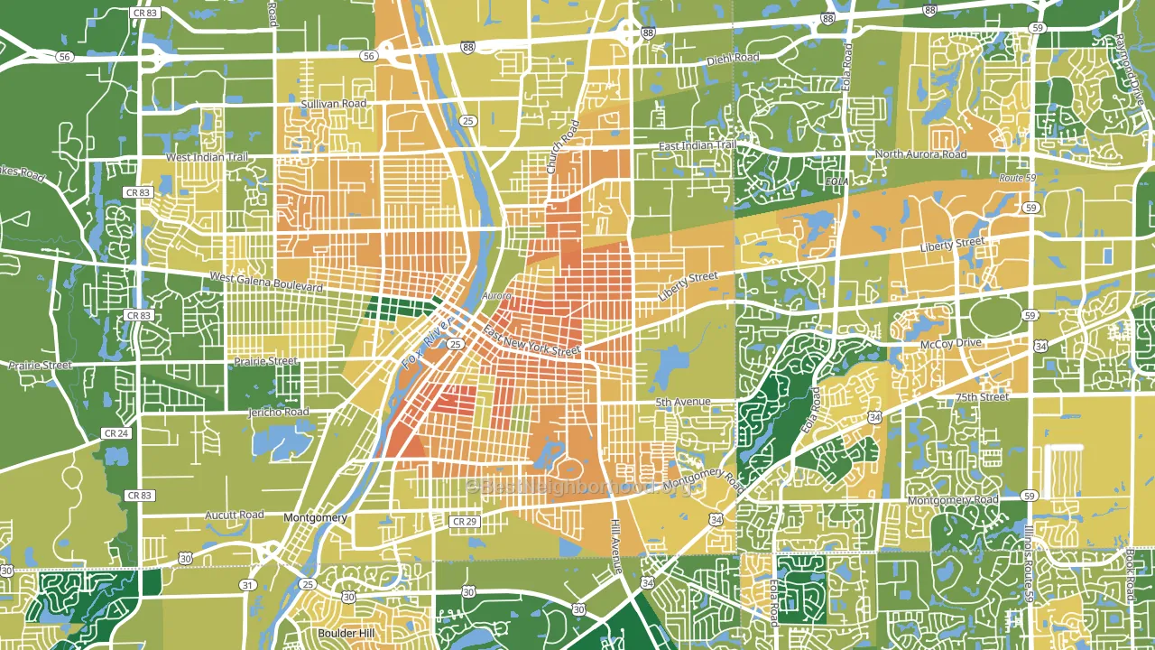 Aurora, IL block-group voter-turnout map