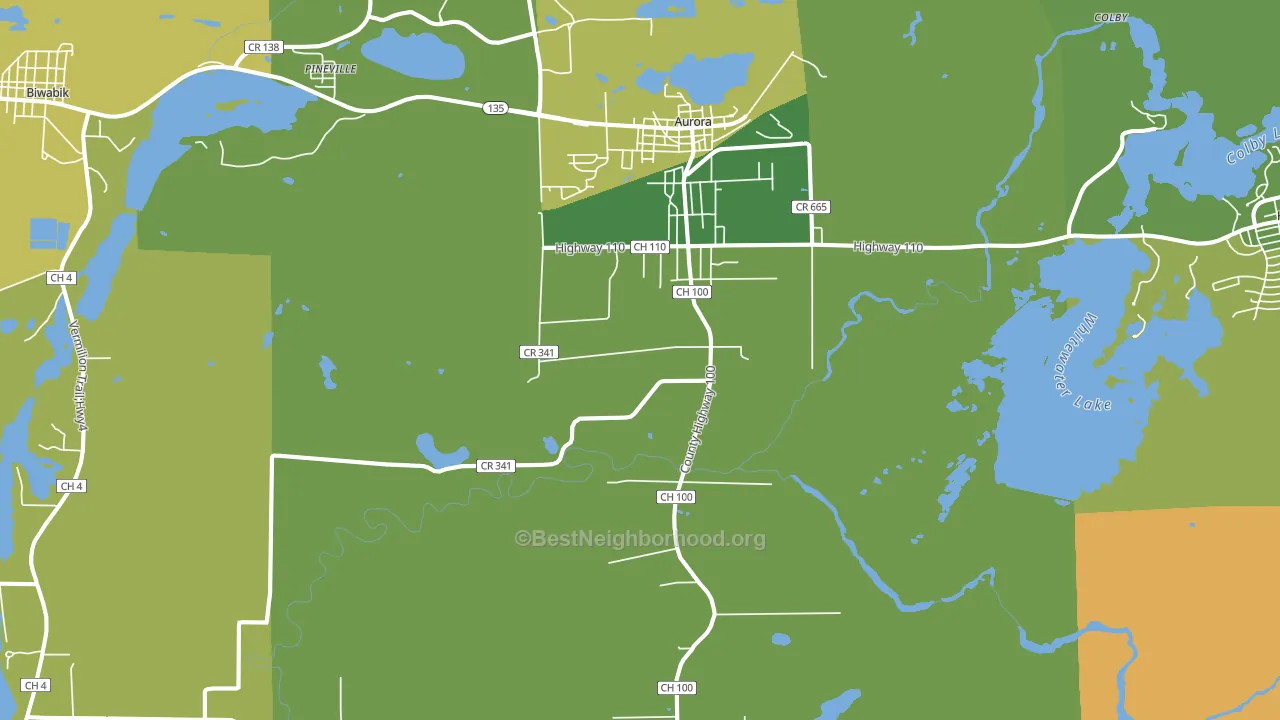 Aurora, MN block-group voter-turnout map