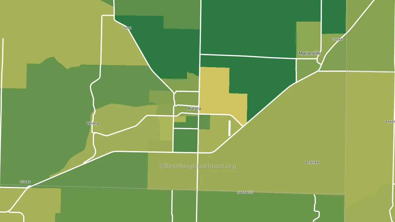 Aurora, MO block-group voter-turnout map