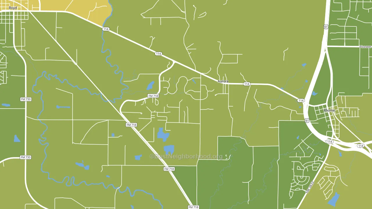Aurora, TX block-group voter-turnout map