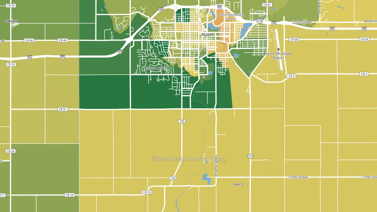 Austin Acres, MN block-group voter-turnout map