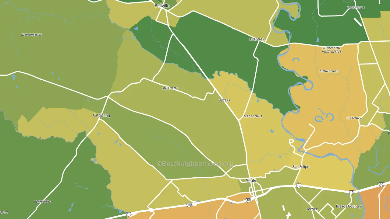 Austin County, TX block-group voter-turnout map
