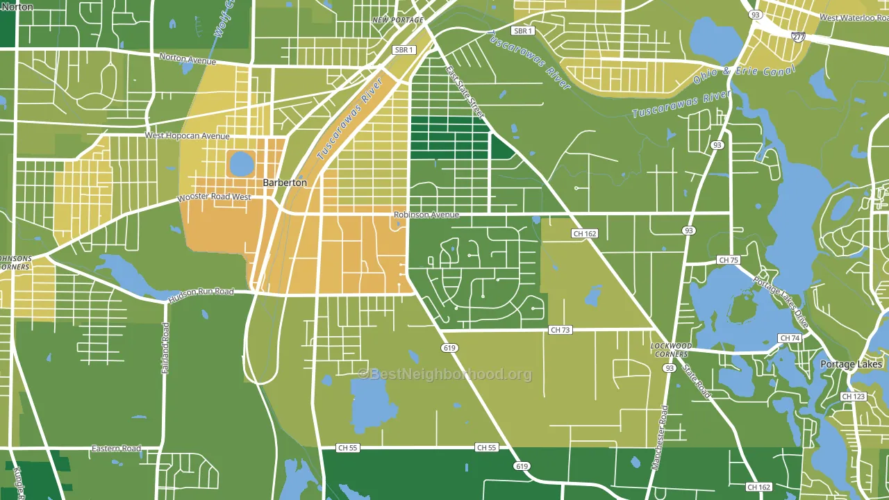 Austin Estates, Barberton, OH block-group voter-turnout map