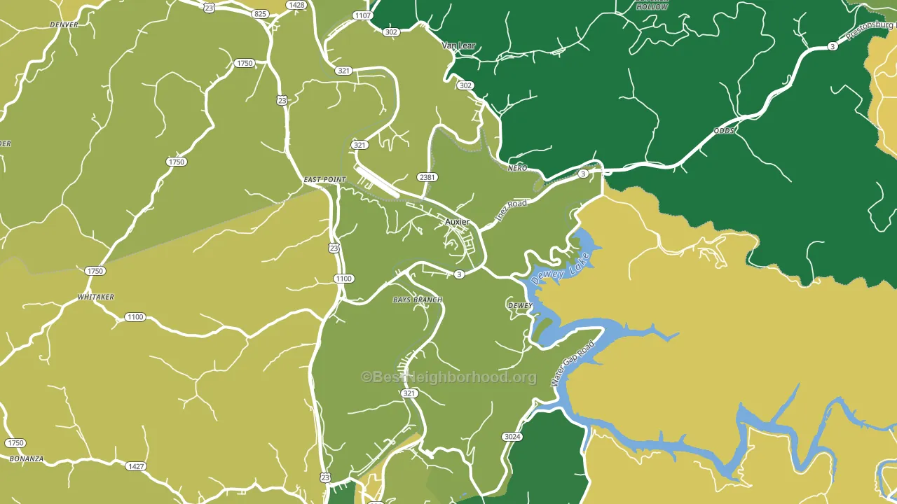 Auxier, KY block-group voter-turnout map