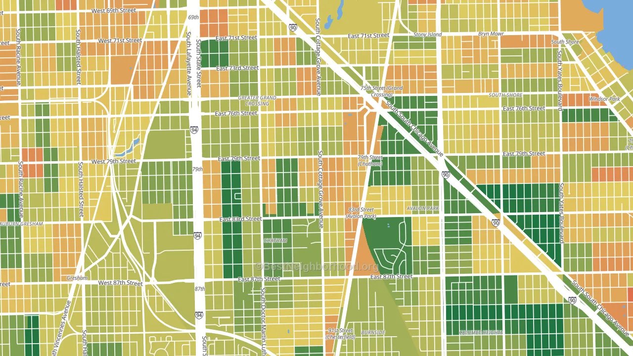 Avalon Highlands, Chicago, IL block-group voter-turnout map
