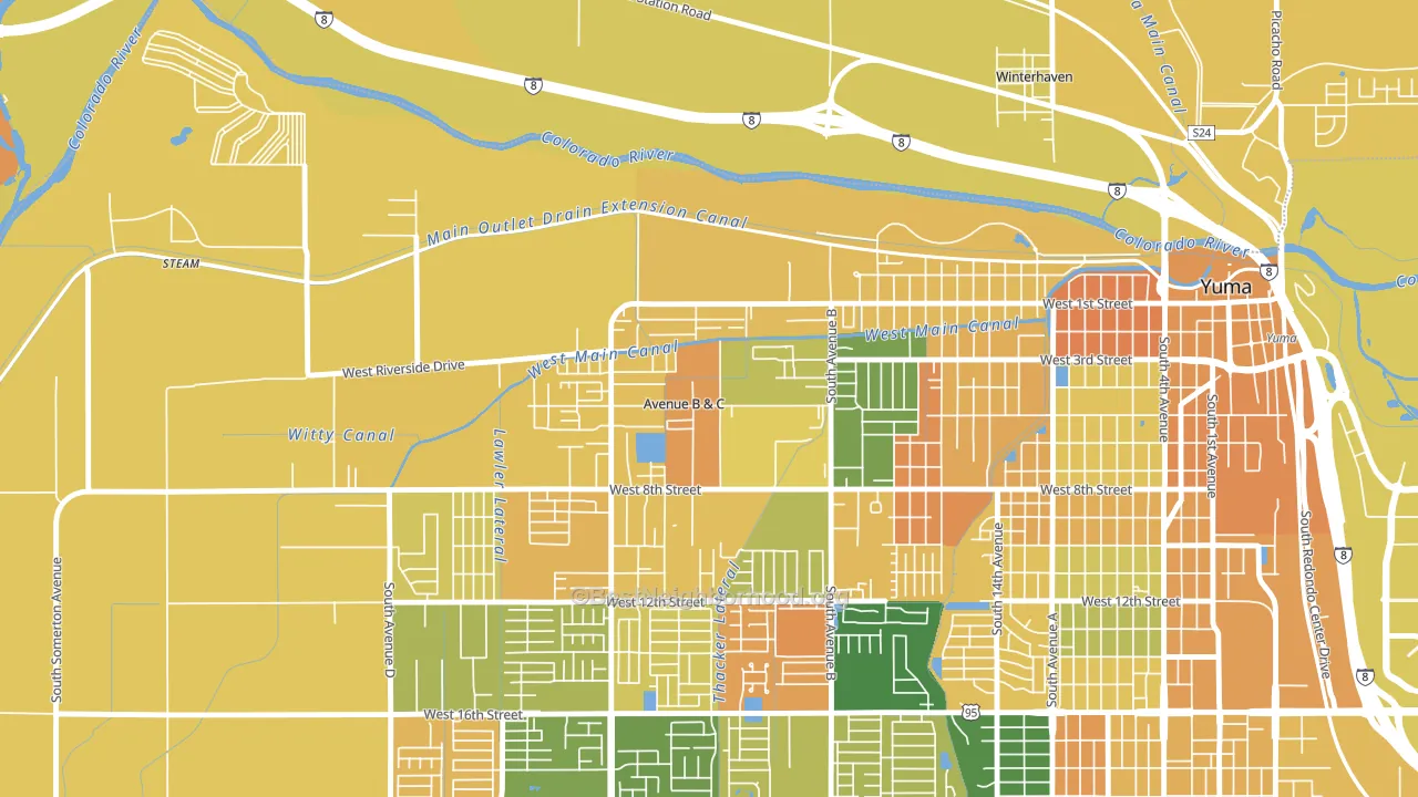 Avenue B and C, AZ block-group voter-turnout map