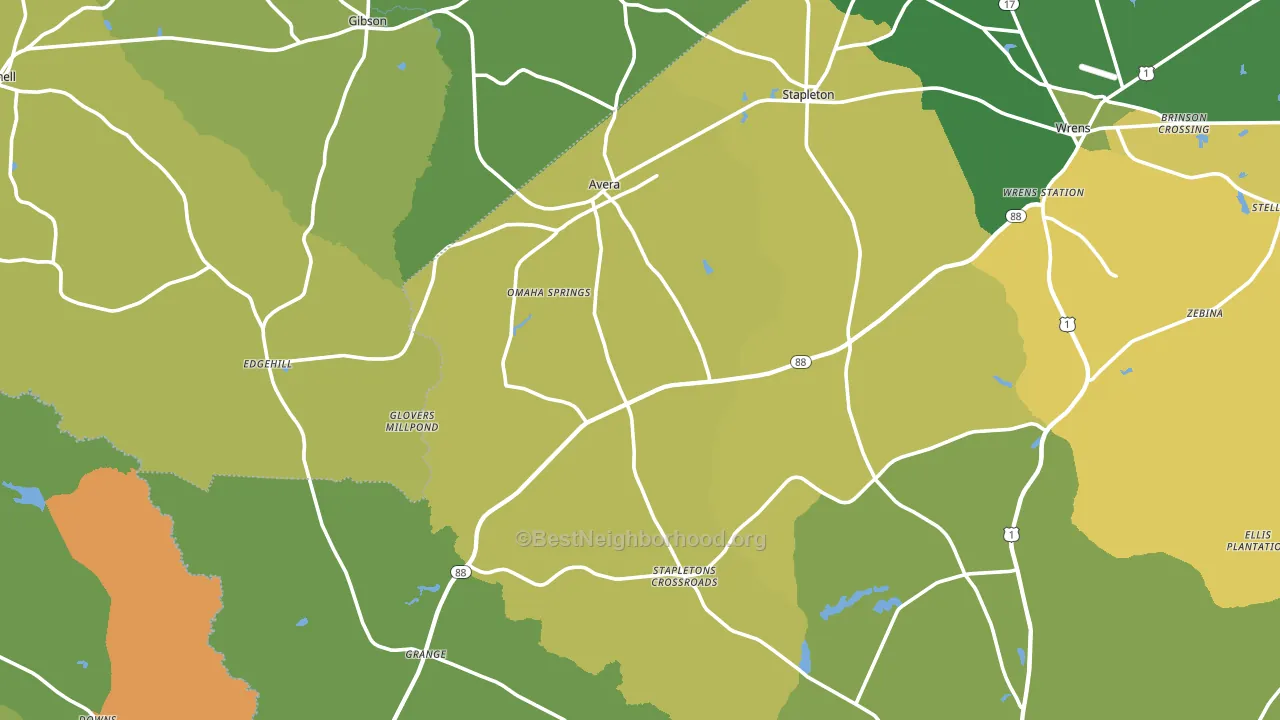 Avera, GA block-group voter-turnout map