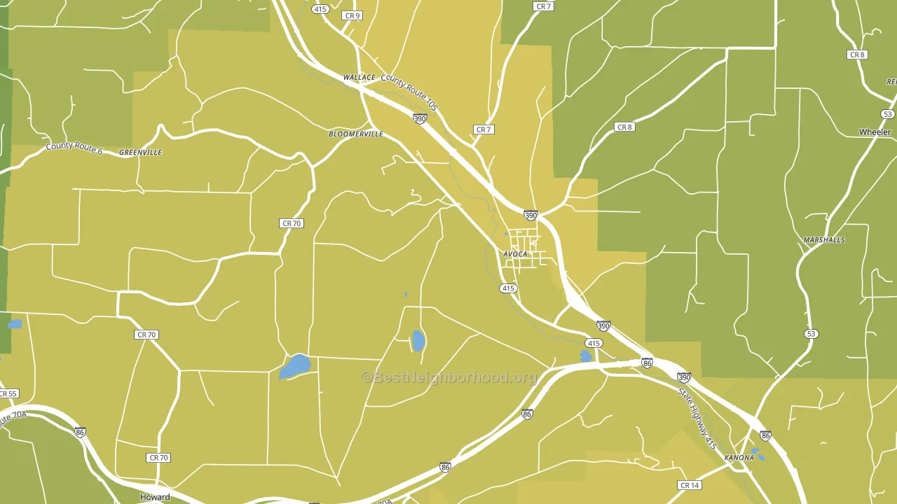 Avoca, NY block-group voter-turnout map