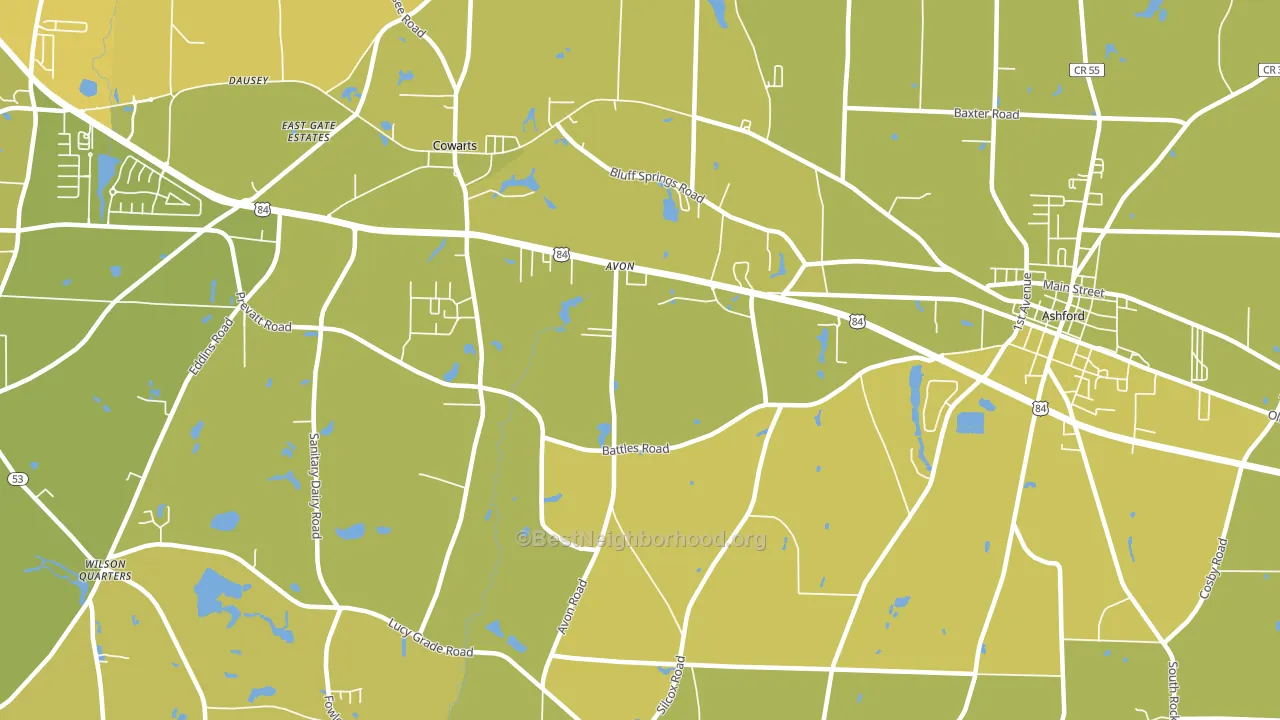 Avon, AL block-group voter-turnout map