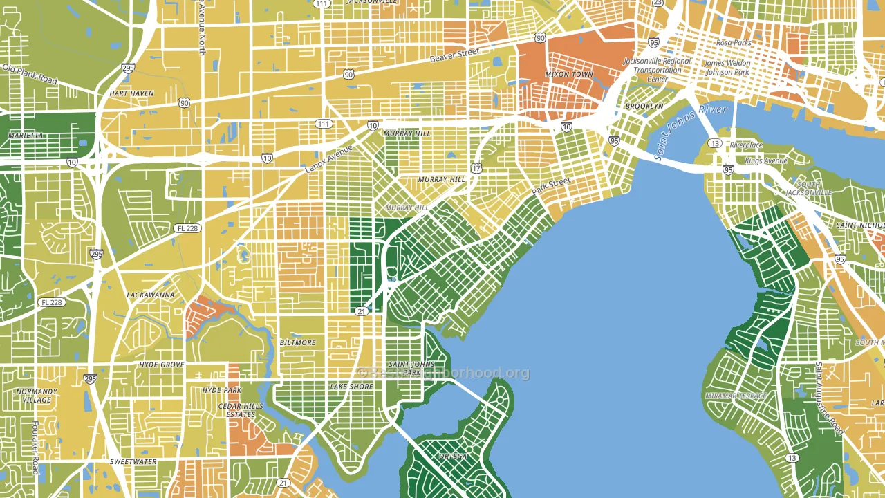 Avondale, Jacksonville, FL block-group voter-turnout map