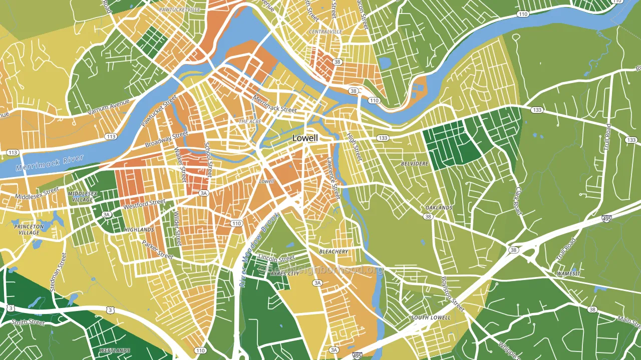 Back Central, Lowell, MA block-group voter-turnout map