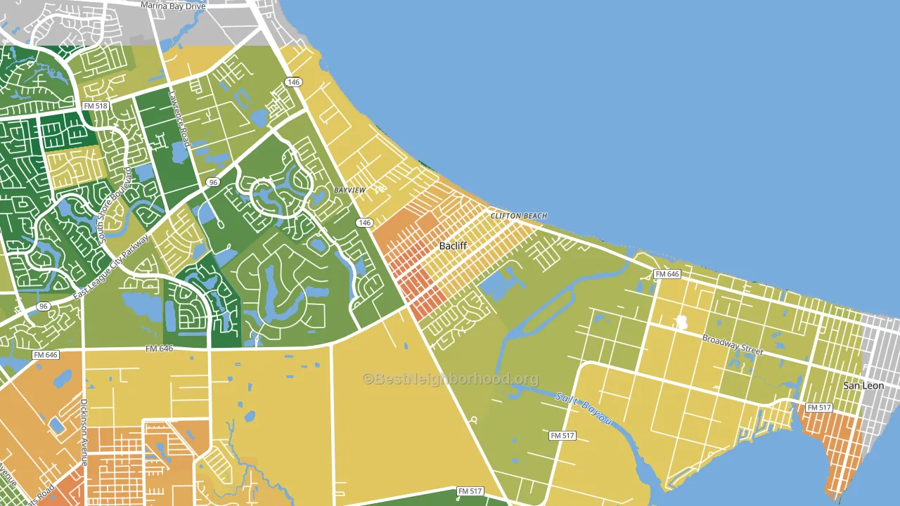 Bacliff, TX block-group voter-turnout map