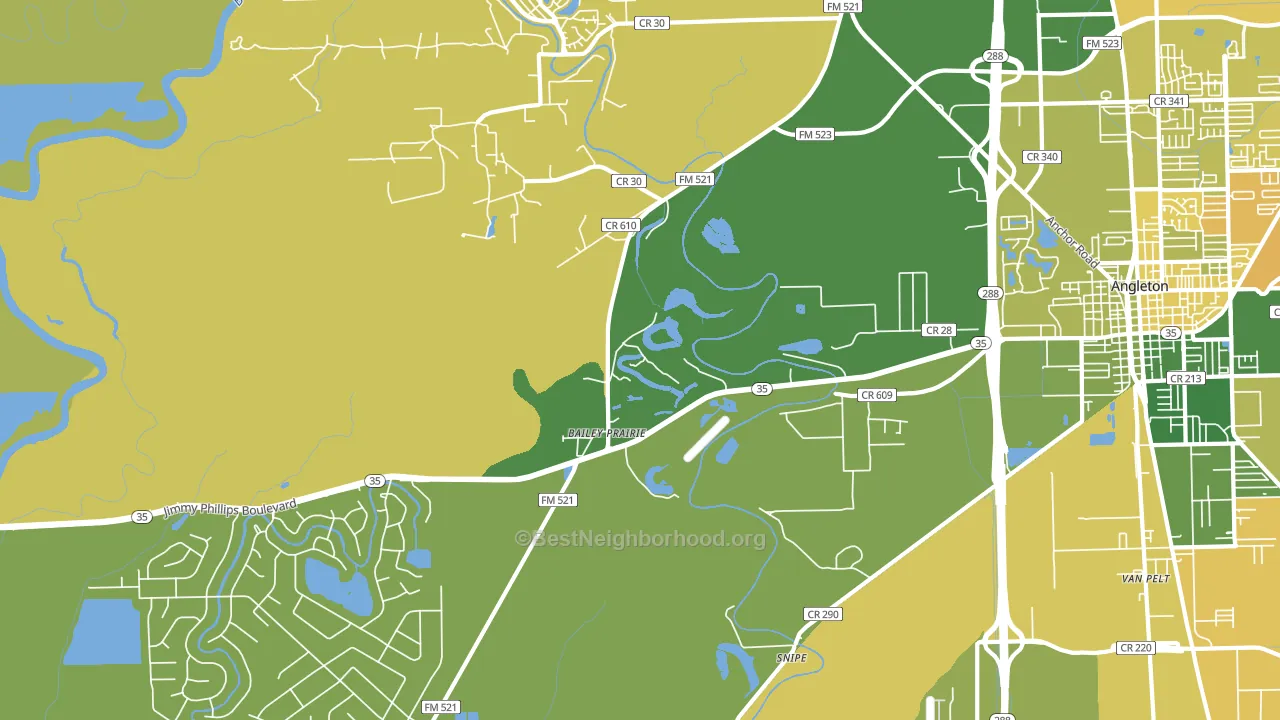 Baileys Prairie, TX block-group voter-turnout map