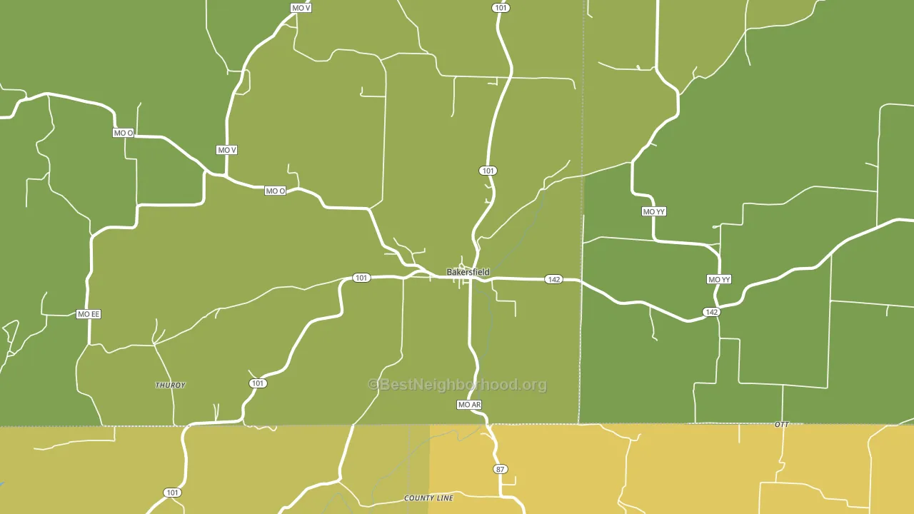 Bakersfield, MO block-group voter-turnout map