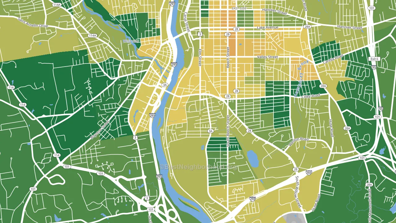 Bakersville, Manchester, NH block-group voter-turnout map