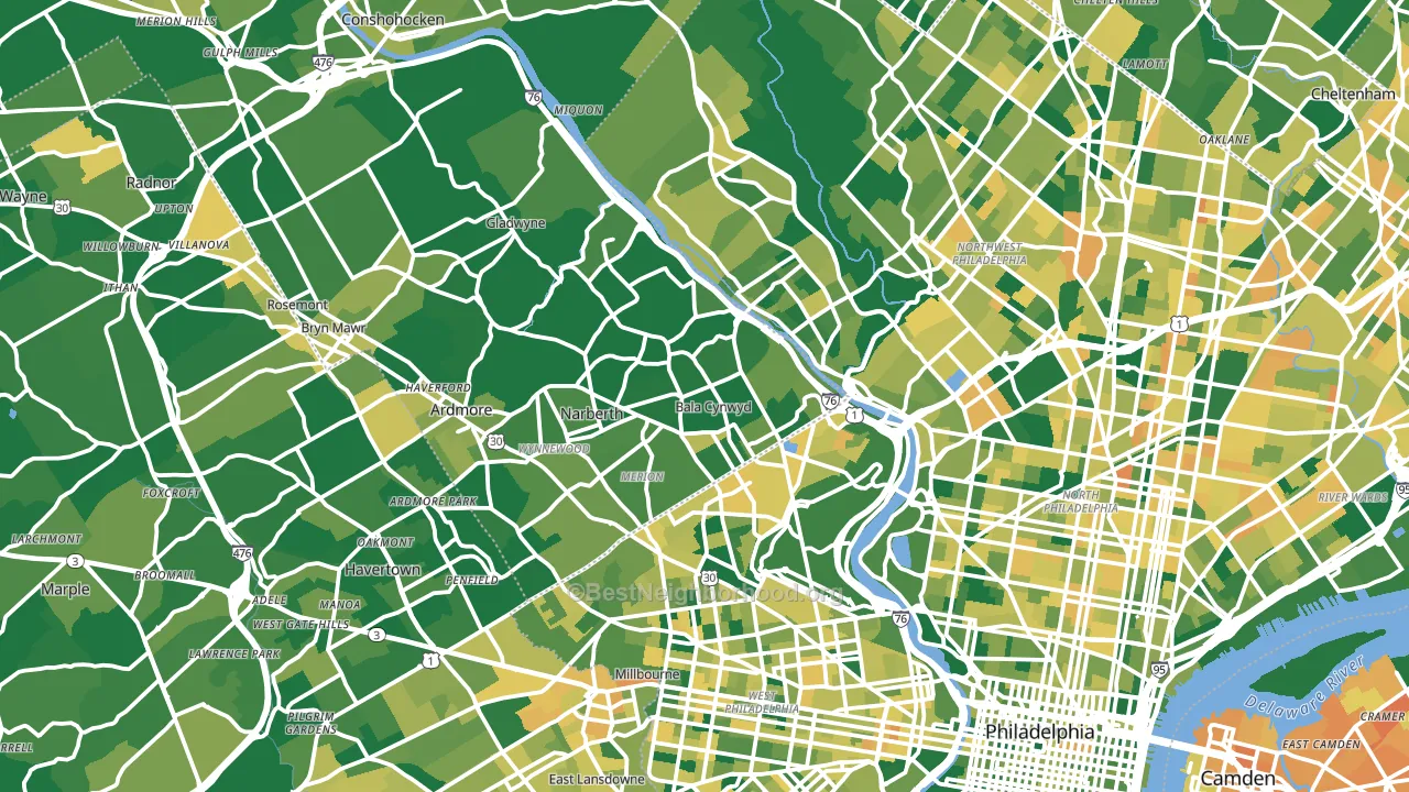 Bala-Cynwyd, PA block-group voter-turnout map