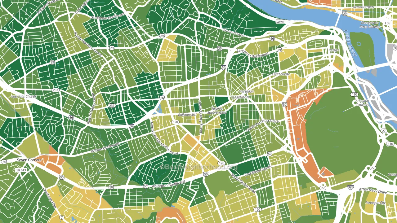 Ballston-Virginia Square, Arlington, VA block-group voter-turnout map
