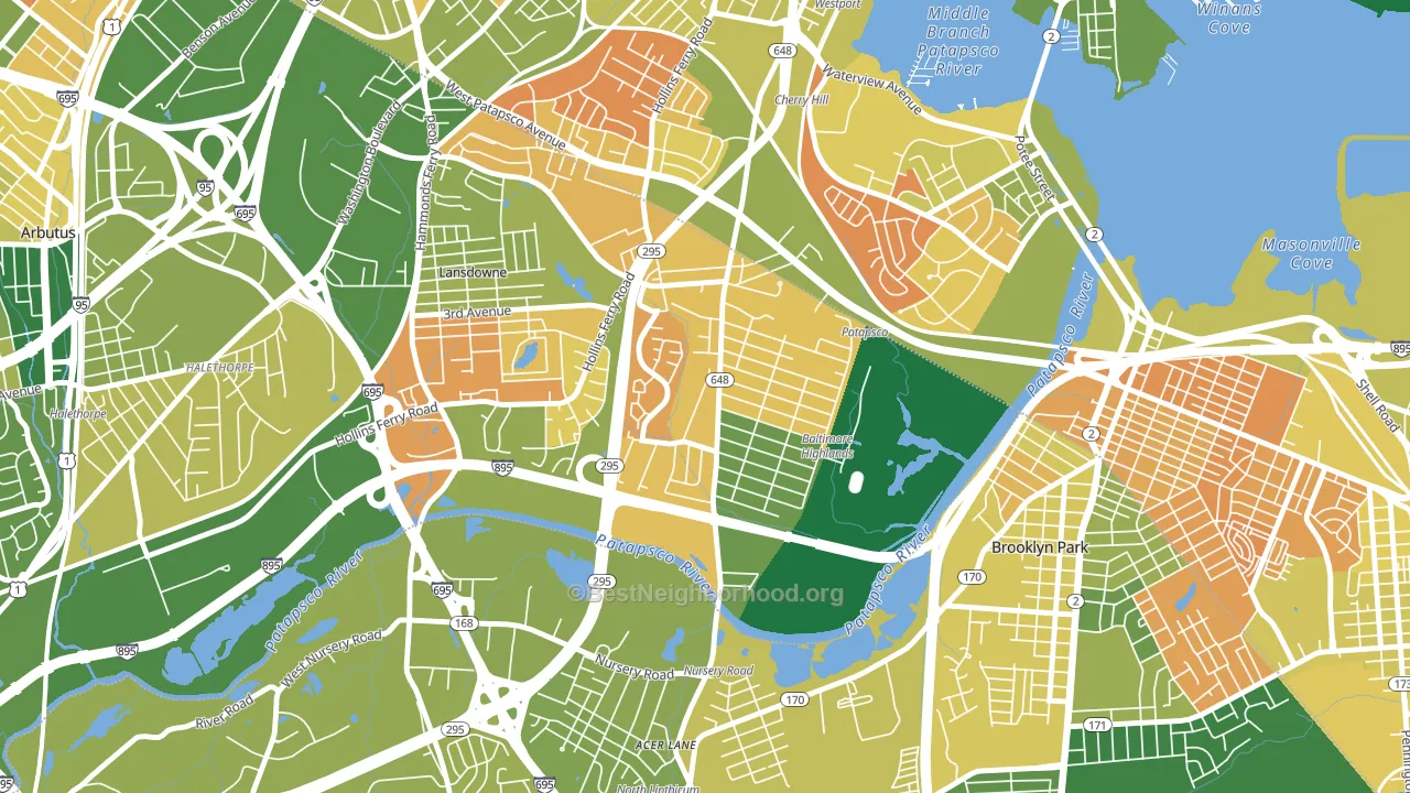 Baltimore Highlands, MD block-group voter-turnout map