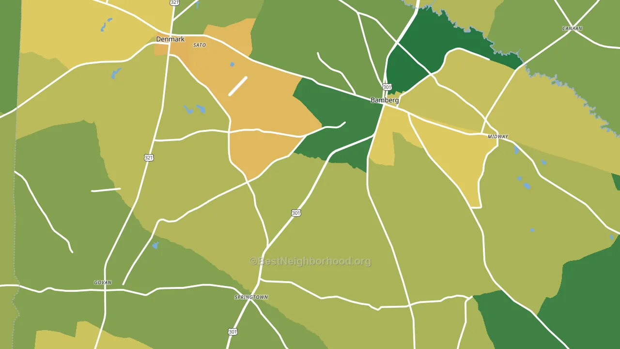 Bamberg County, SC block-group voter-turnout map