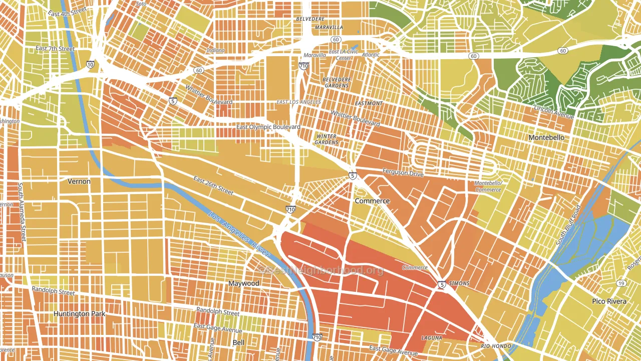 Bandini, Commerce, CA block-group voter-turnout map
