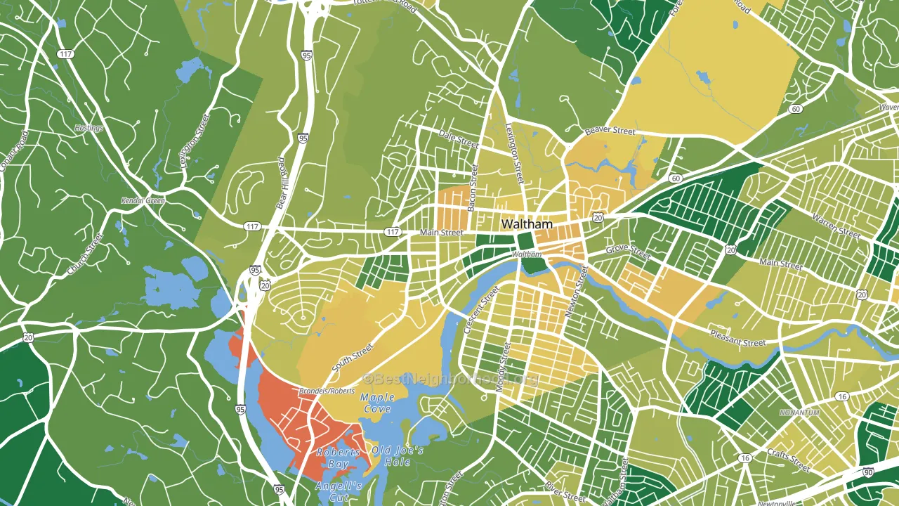 Bank Square, Waltham, MA block-group voter-turnout map