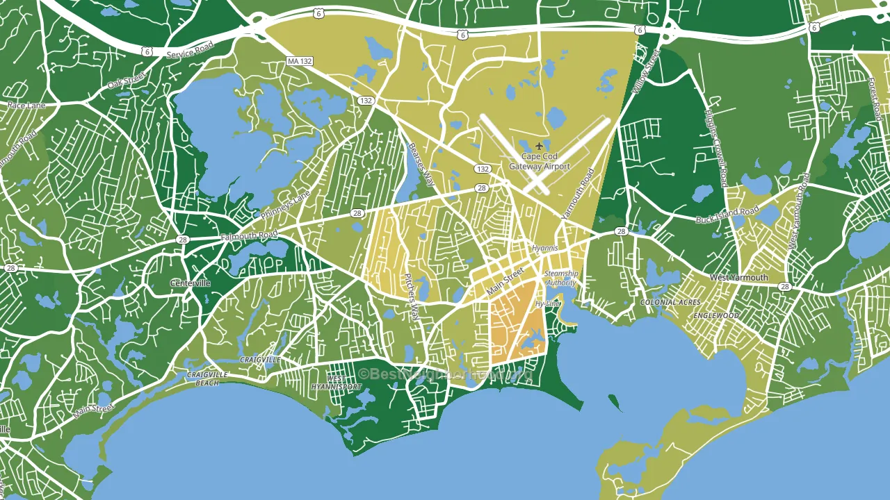 Barnstable Town, MA block-group voter-turnout map