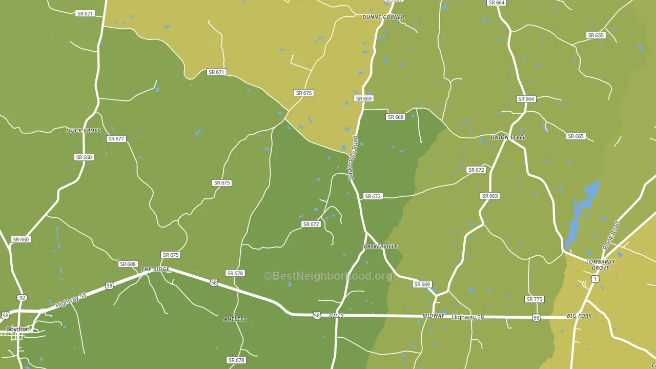 Baskerville, VA block-group voter-turnout map