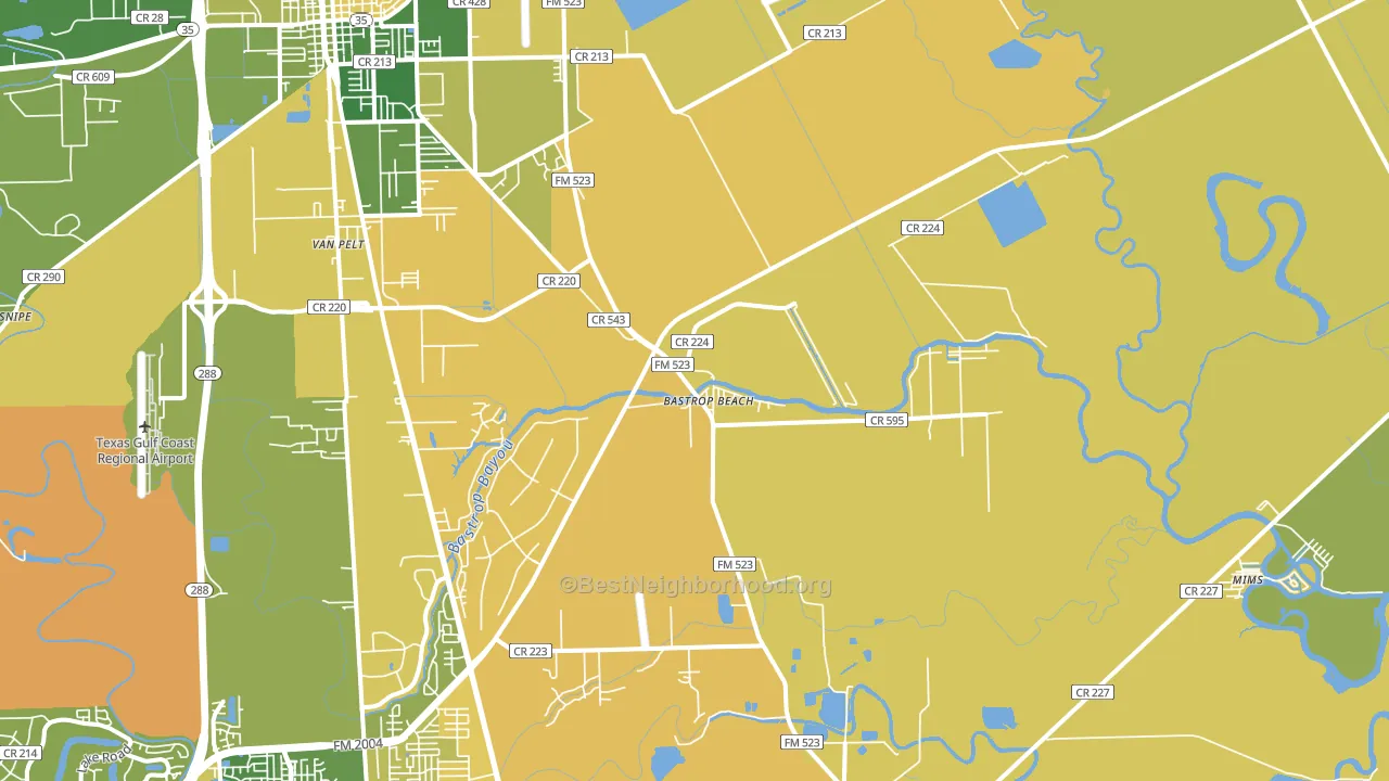 Bastrop Beach, TX block-group voter-turnout map