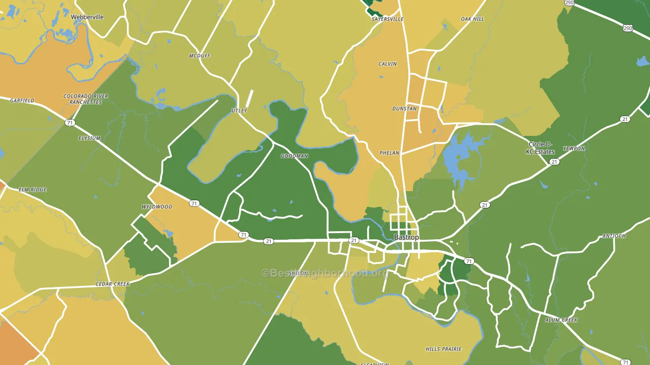 Bastrop County, TX block-group voter-turnout map
