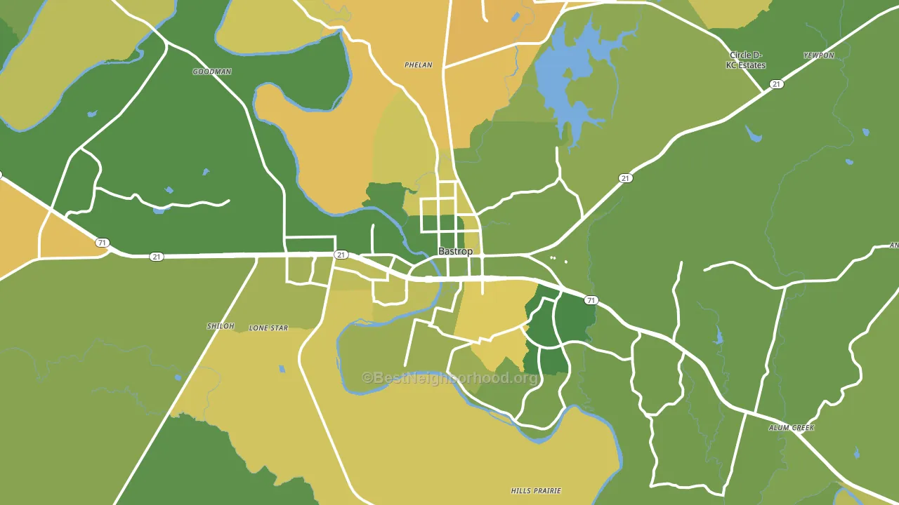 Bastrop, TX block-group voter-turnout map