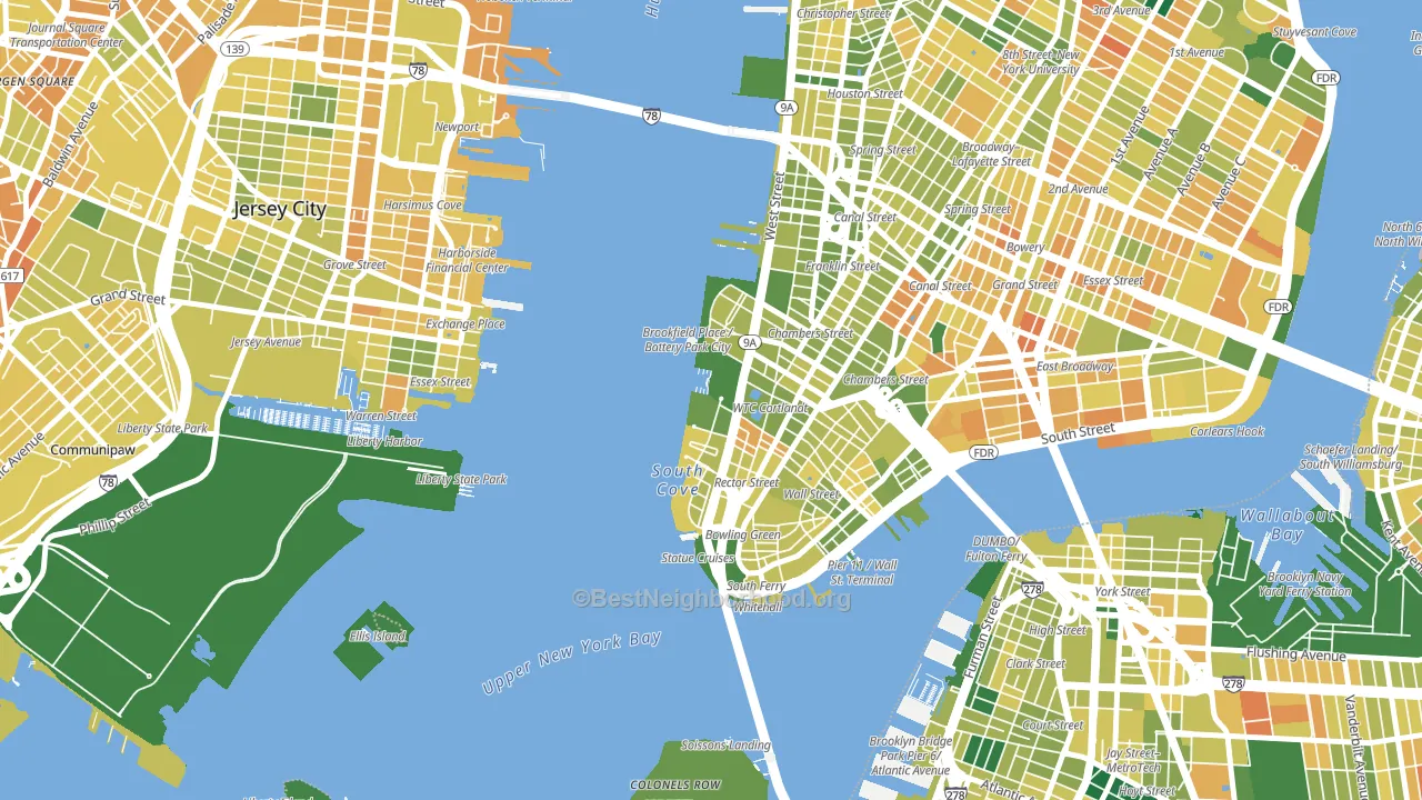 Battery Park, Manhattan, NY block-group voter-turnout map