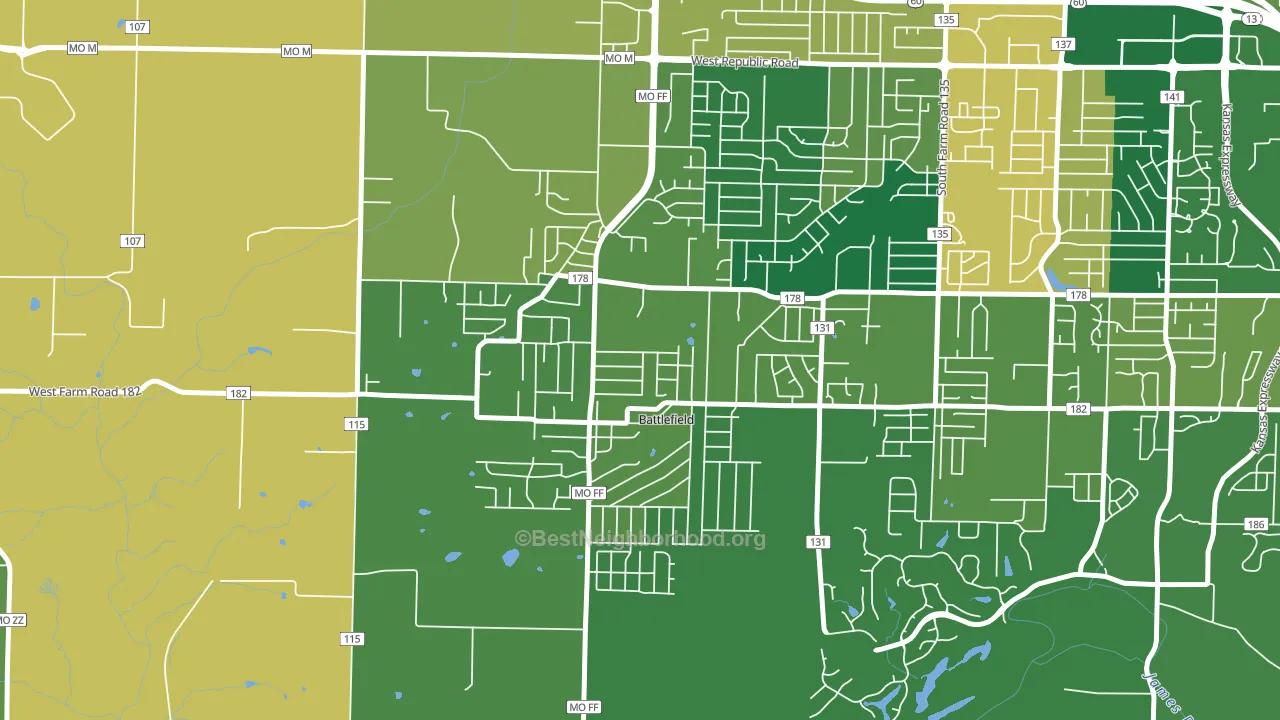 Battlefield, MO block-group voter-turnout map