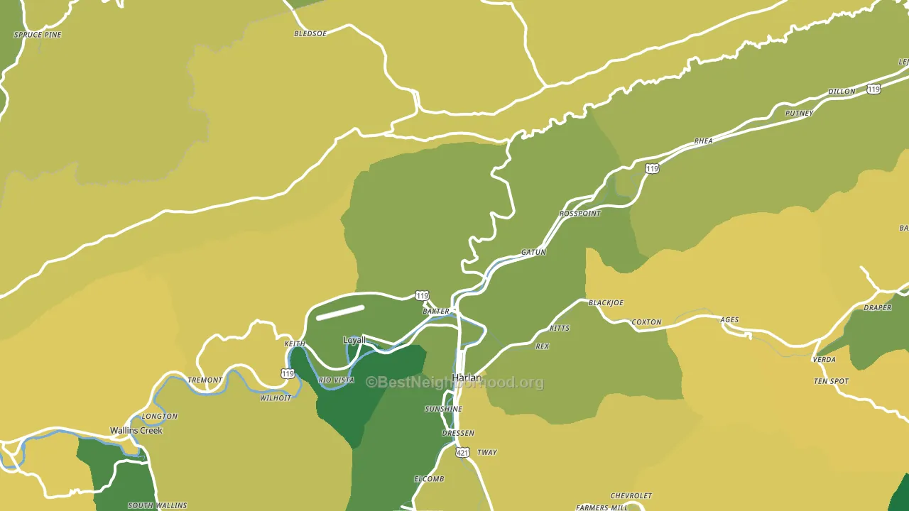 Baxter, KY block-group voter-turnout map