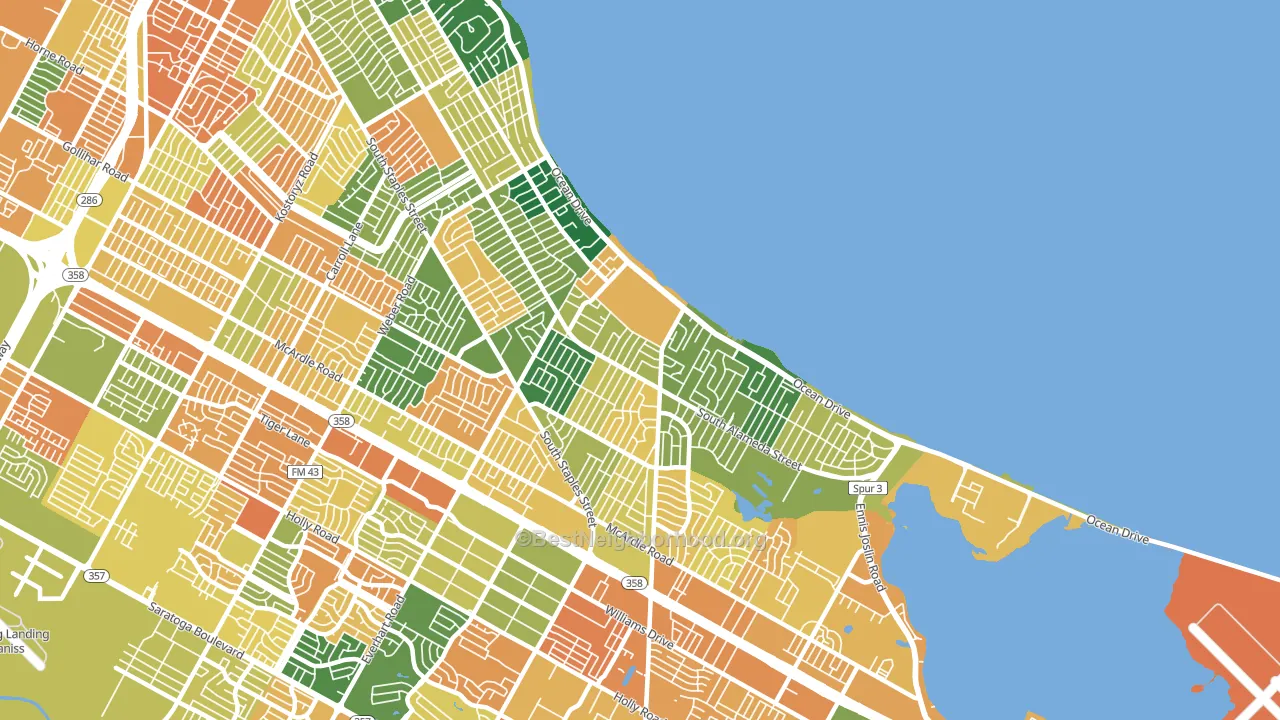 Bay Area, Corpus Christi, TX block-group voter-turnout map