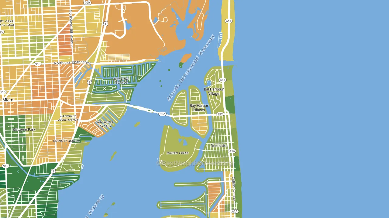 Bay Harbor Islands, FL block-group voter-turnout map