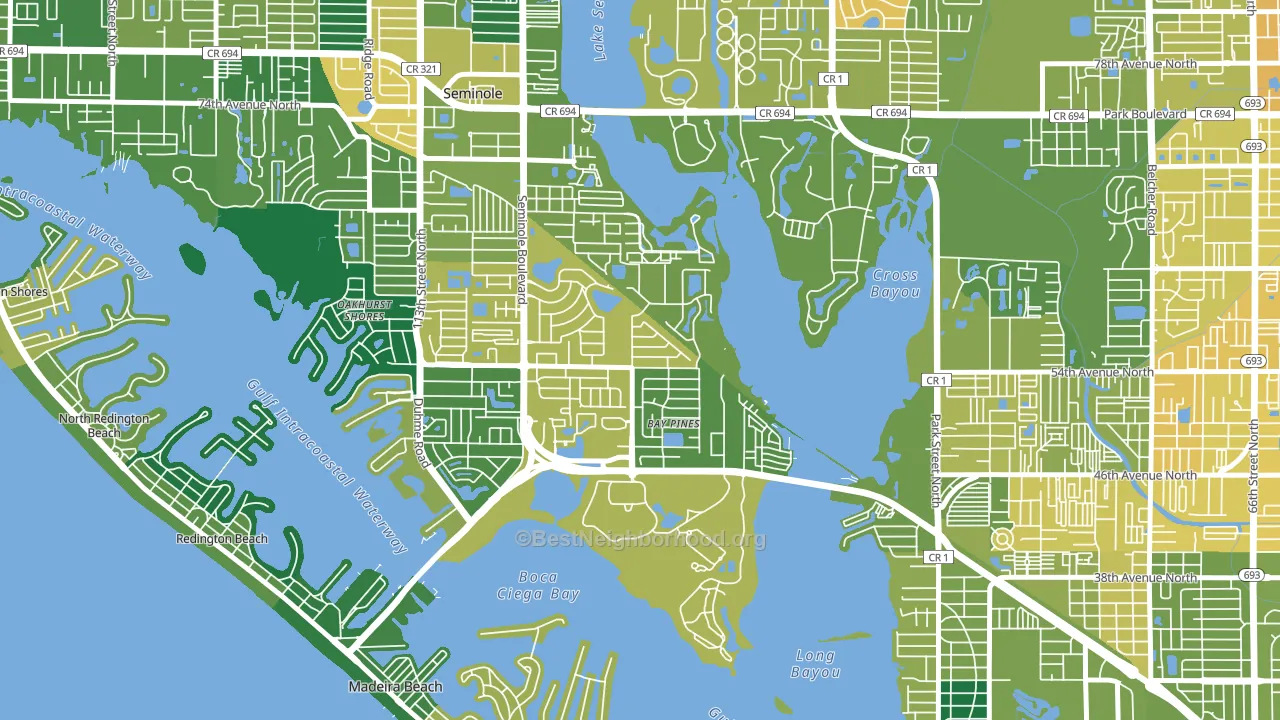 Bay Pines, FL block-group voter-turnout map