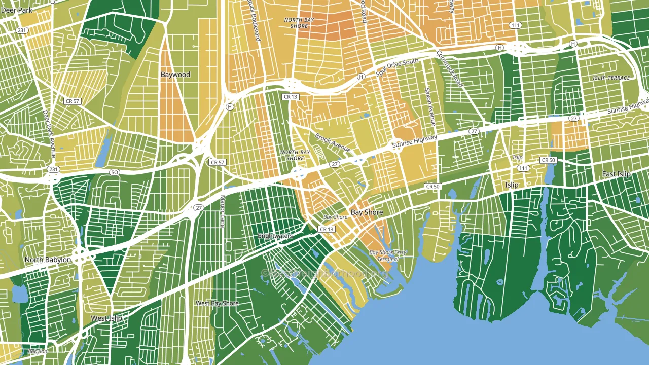 Bay Shore, NY block-group voter-turnout map