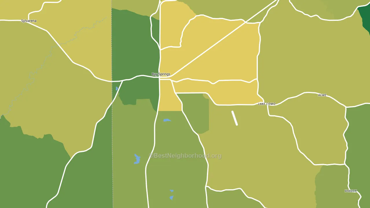 Bay Springs, MS block-group voter-turnout map