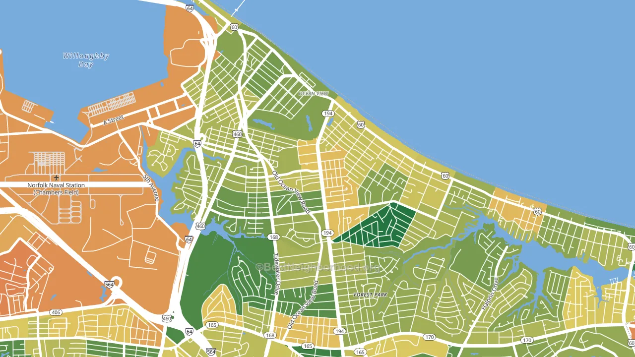 Bay View, Norfolk, VA block-group voter-turnout map