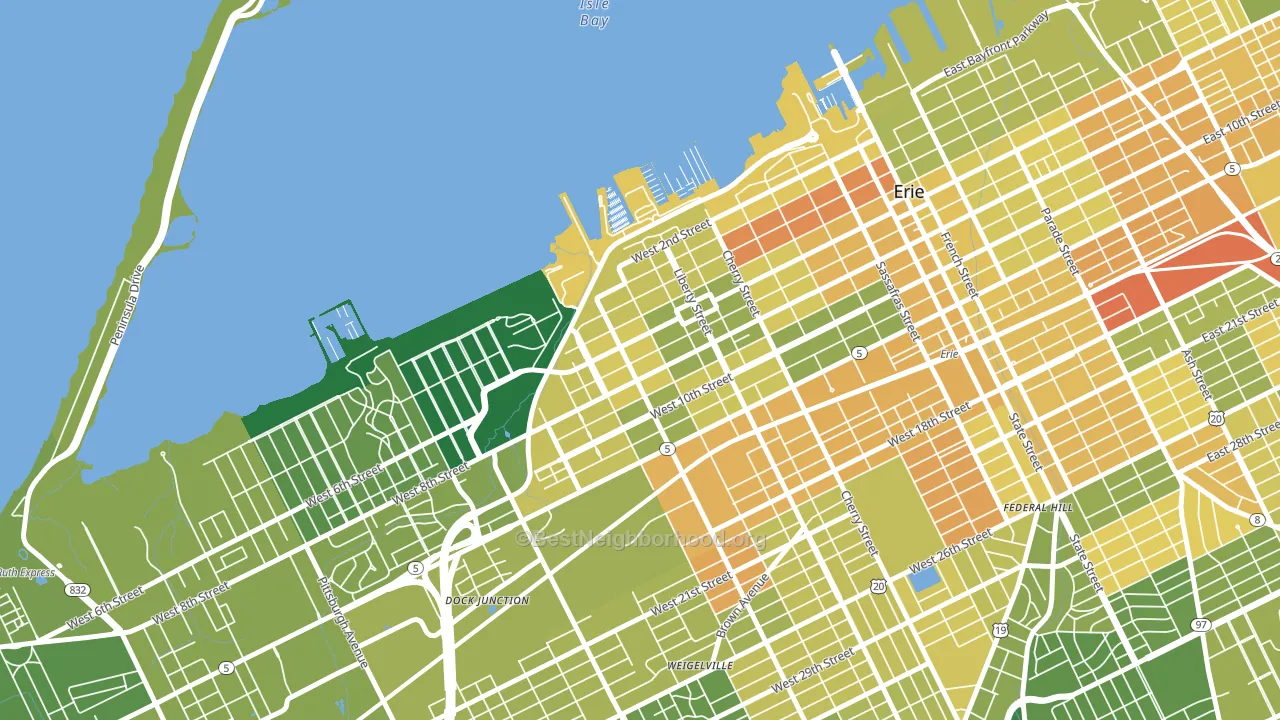 Bayfront, Erie, PA block-group voter-turnout map