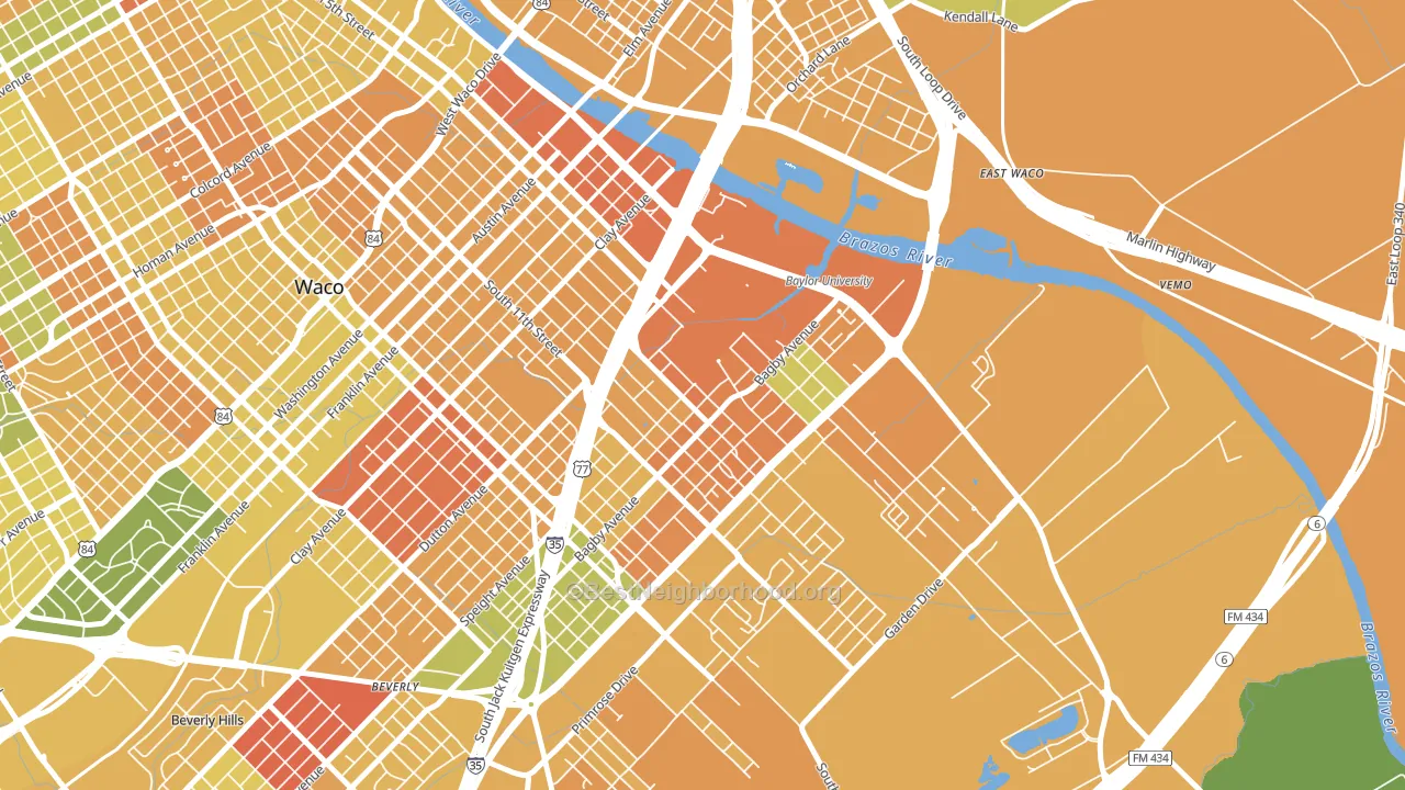 Baylor, Waco, TX block-group voter-turnout map