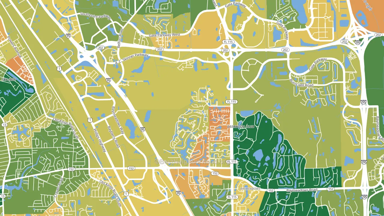 Baymeadows, Jacksonville, FL block-group voter-turnout map