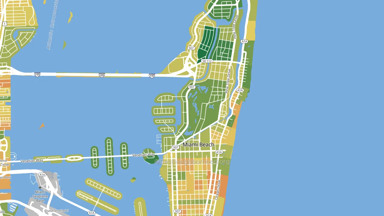 Bayshore, Miami Beach, FL block-group voter-turnout map