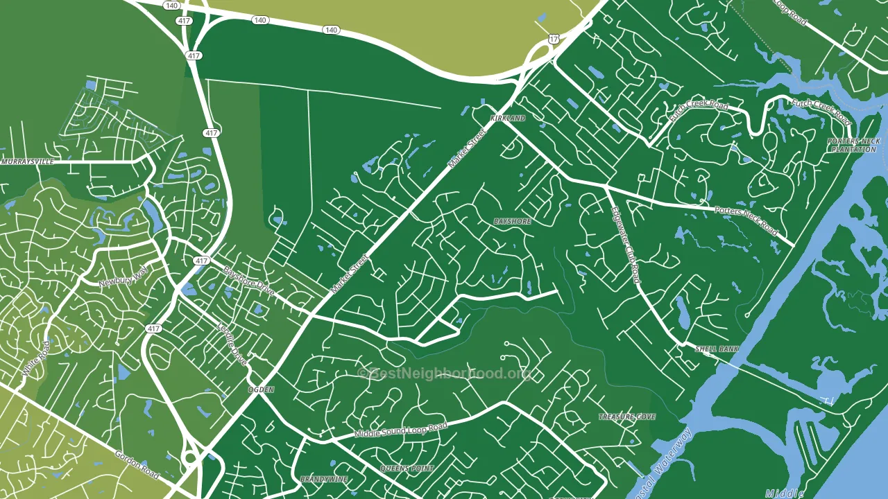 Bayshore, Wilmington, NC block-group voter-turnout map