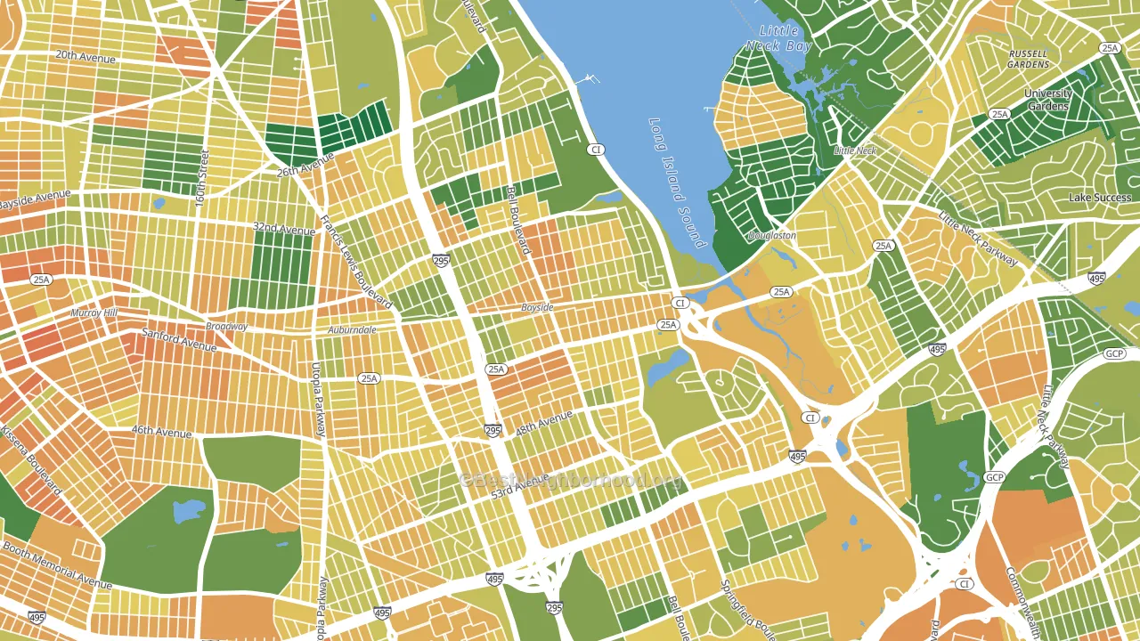 Bayside, Queens, NY block-group voter-turnout map